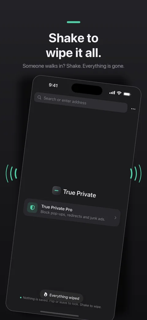 Shake to wipe the private browsing session