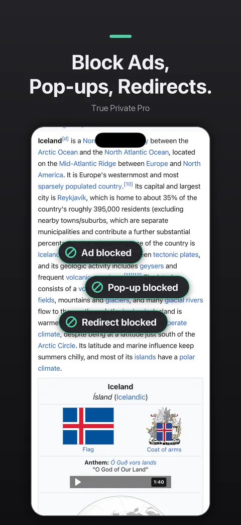Ads, pop-ups and redirects blocked